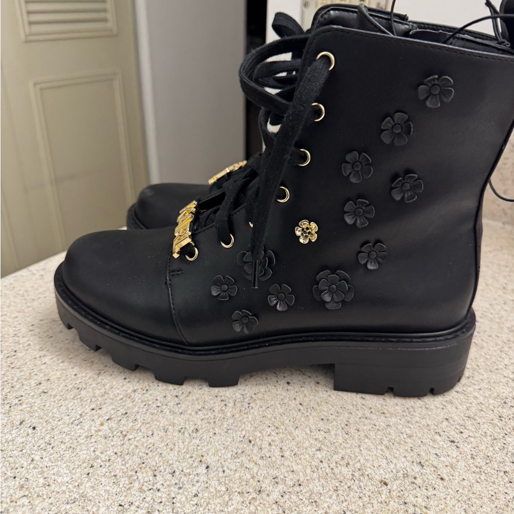 Karl Lagerfeld Black Floral Combat Boots